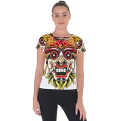 Bali Barong Mask Euclidean Vector Chiefs Face Short Sleeve Sports Top  by Sudhe