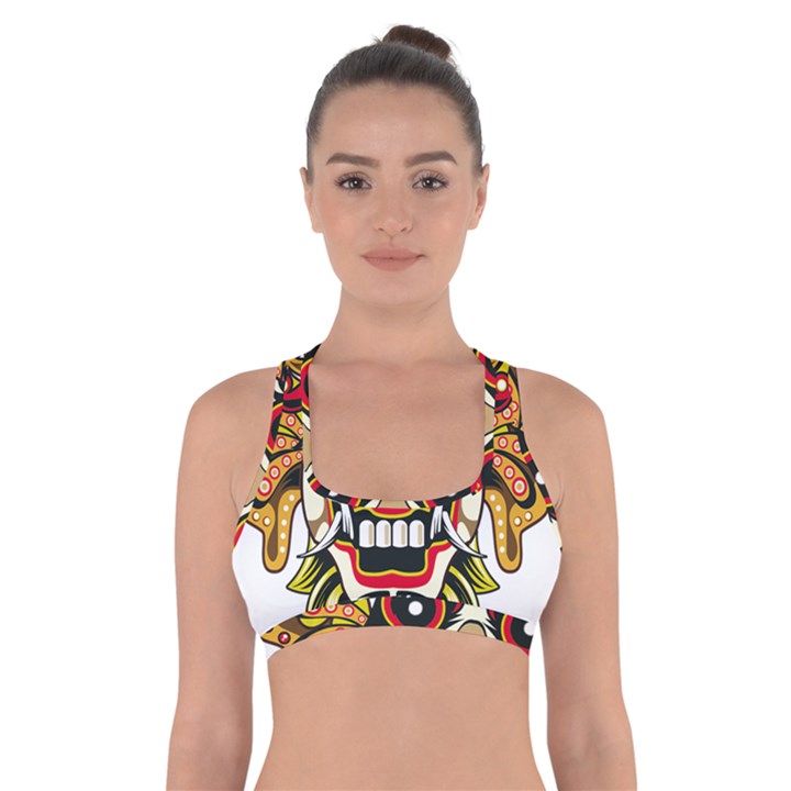 Bali Barong Mask Euclidean Vector Chiefs Face Cross Back Sports Bra