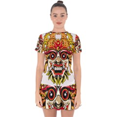 Bali Barong Mask Euclidean Vector Chiefs Face Drop Hem Mini Chiffon Dress by Sudhe