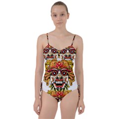 Bali Barong Mask Euclidean Vector Chiefs Face Sweetheart Tankini Set by Sudhe