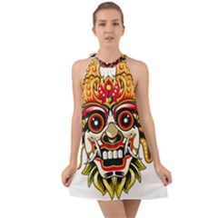 Bali Barong Mask Euclidean Vector Chiefs Face Halter Tie Back Chiffon Dress by Sudhe