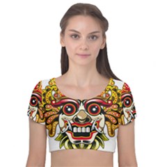 Bali Barong Mask Euclidean Vector Chiefs Face Velvet Short Sleeve Crop Top  by Sudhe