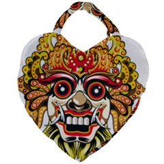 Bali Barong Mask Euclidean Vector Chiefs Face Giant Heart Shaped Tote by Sudhe