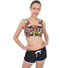 Bali Barong Mask Euclidean Vector Chiefs Face V-back Sports Bra by Sudhe