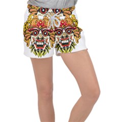 Bali Barong Mask Euclidean Vector Chiefs Face Women s Velour Lounge Shorts by Sudhe