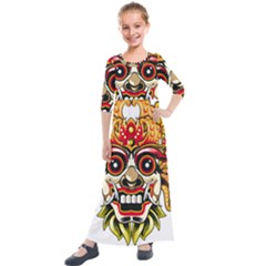 Bali Barong Mask Euclidean Vector Chiefs Face Kids  Quarter Sleeve Maxi Dress by Sudhe