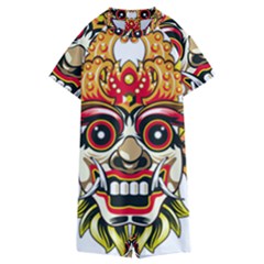 Bali Barong Mask Euclidean Vector Chiefs Face Kids  Boyleg Half Suit Swimwear by Sudhe