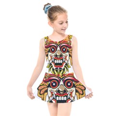 Bali Barong Mask Euclidean Vector Chiefs Face Kids  Skater Dress Swimsuit by Sudhe