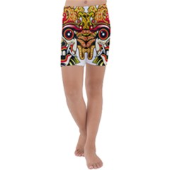 Bali Barong Mask Euclidean Vector Chiefs Face Kids  Lightweight Velour Capri Yoga Leggings by Sudhe