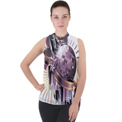 Nightclub Disco Ball Dj Dance Speaker Mock Neck Chiffon Sleeveless Top by Sudhe