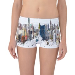 Hong Kong Skyline Watercolor Painting Poster Boyleg Bikini Bottoms by Sudhe