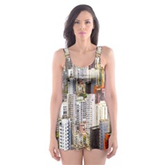 Hong Kong Skyline Watercolor Painting Poster Skater Dress Swimsuit by Sudhe