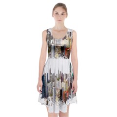 Hong Kong Skyline Watercolor Painting Poster Racerback Midi Dress by Sudhe