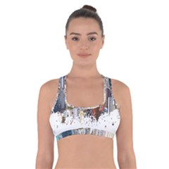 Hong Kong Skyline Watercolor Painting Poster Cross Back Sports Bra by Sudhe