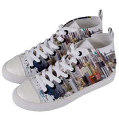 Hong Kong Skyline Watercolor Painting Poster Women s Mid-top Canvas Sneakers by Sudhe