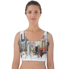 Hong Kong Skyline Watercolor Painting Poster Velvet Crop Top