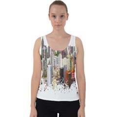 Hong Kong Skyline Watercolor Painting Poster Velvet Tank Top