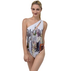 Hong Kong Skyline Watercolor Painting Poster To One Side Swimsuit by Sudhe