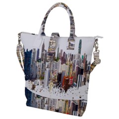 Hong Kong Skyline Watercolor Painting Poster Buckle Top Tote Bag