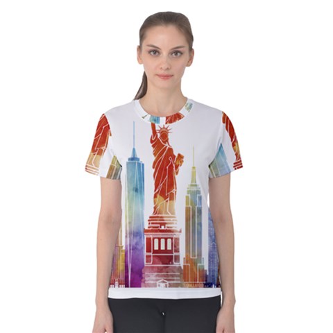 New York City Poster Watercolor Painting Illustrat Women s Cotton Tee by Sudhe