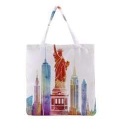 New York City Poster Watercolor Painting Illustrat Grocery Tote Bag by Sudhe