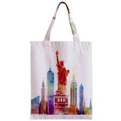 New York City Poster Watercolor Painting Illustrat Zipper Classic Tote Bag by Sudhe