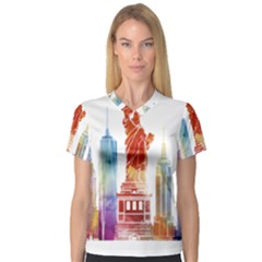 New York City Poster Watercolor Painting Illustrat V-neck Sport Mesh Tee