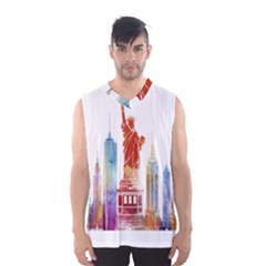 New York City Poster Watercolor Painting Illustrat Men s Basketball Tank Top by Sudhe