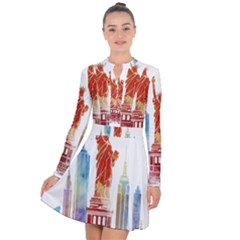 New York City Poster Watercolor Painting Illustrat Long Sleeve Panel Dress