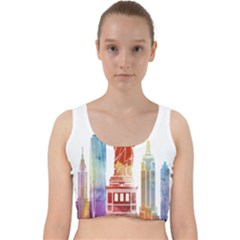 New York City Poster Watercolor Painting Illustrat Velvet Racer Back Crop Top