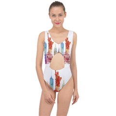 New York City Poster Watercolor Painting Illustrat Center Cut Out Swimsuit