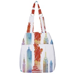 New York City Poster Watercolor Painting Illustrat Center Zip Backpack