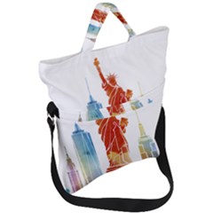 New York City Poster Watercolor Painting Illustrat Fold Over Handle Tote Bag