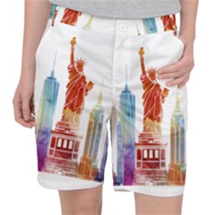 New York City Poster Watercolor Painting Illustrat Pocket Shorts