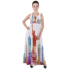 New York City Poster Watercolor Painting Illustrat Empire Waist Velour Maxi Dress