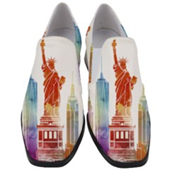 New York City Poster Watercolor Painting Illustrat Slip On Heel Loafers by Sudhe