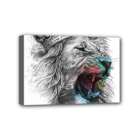 Lion King Head Mini Canvas 6  X 4  (stretched) by Sudhe