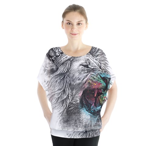 Lion King Head Batwing Chiffon Blouse by Sudhe