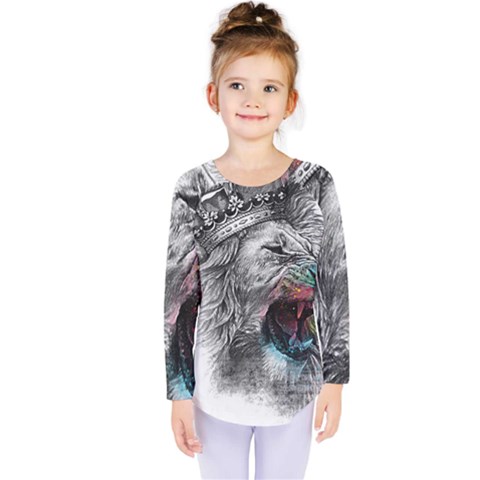 Lion King Head Kids  Long Sleeve Tee by Sudhe