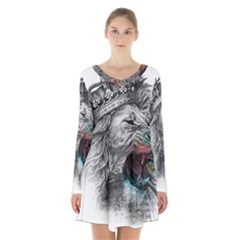 Lion King Head Long Sleeve Velvet V-neck Dress by Sudhe