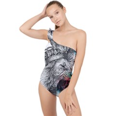 Lion King Head Frilly One Shoulder Swimsuit