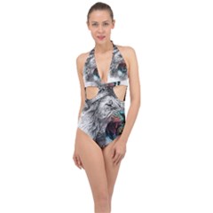 Lion King Head Halter Front Plunge Swimsuit by Sudhe