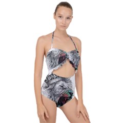 Lion King Head Scallop Top Cut Out Swimsuit by Sudhe