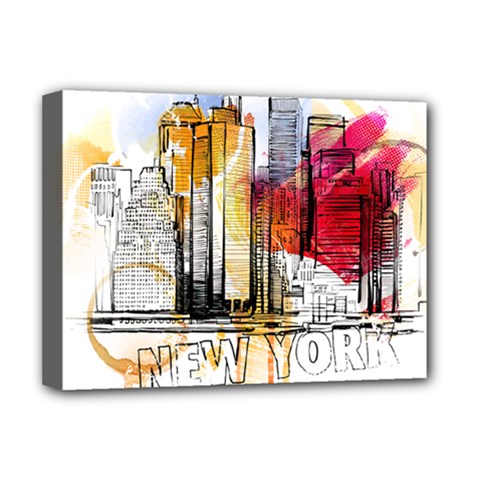 New York City Skyline Vector Illustration Deluxe Canvas 16  X 12  (stretched)  by Sudhe