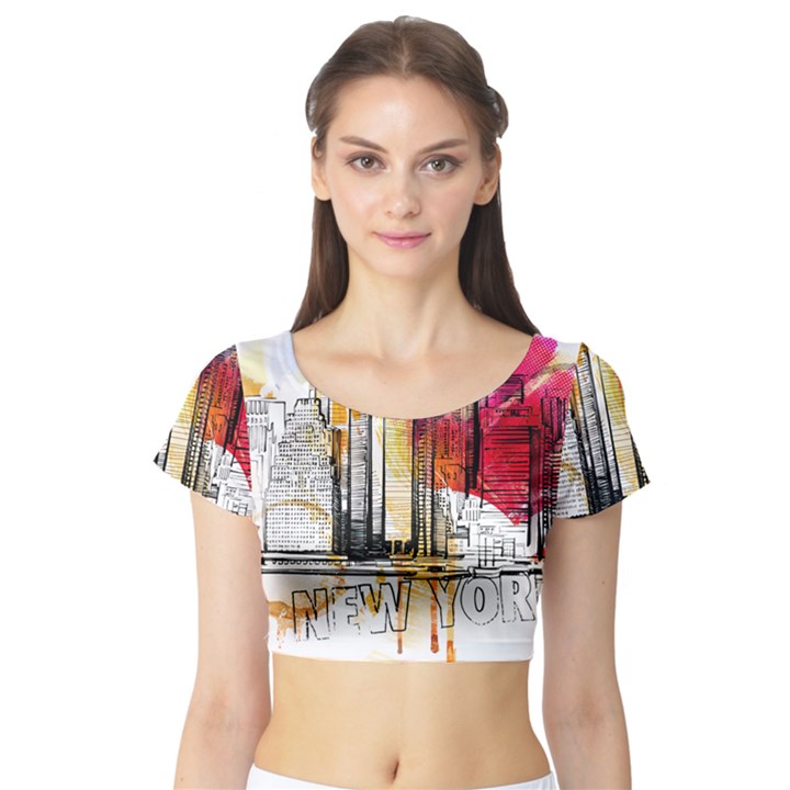 New York City Skyline Vector Illustration Short Sleeve Crop Top