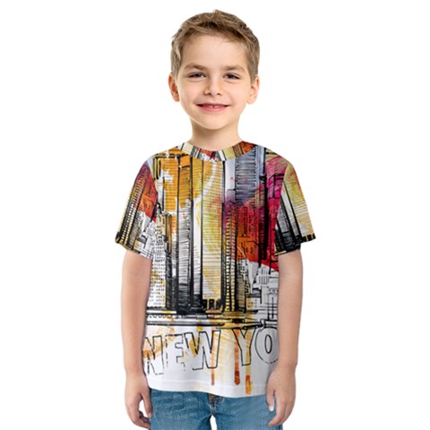 New York City Skyline Vector Illustration Kids  Sport Mesh Tee by Sudhe