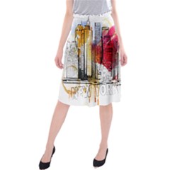 New York City Skyline Vector Illustration Midi Beach Skirt by Sudhe