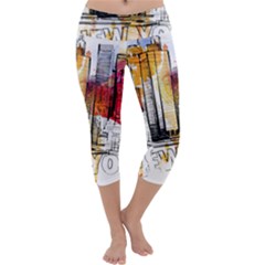 New York City Skyline Vector Illustration Capri Yoga Leggings by Sudhe