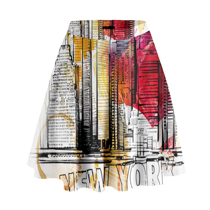 New York City Skyline Vector Illustration High Waist Skirt