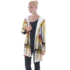 New York City Skyline Vector Illustration Longline Hooded Cardigan